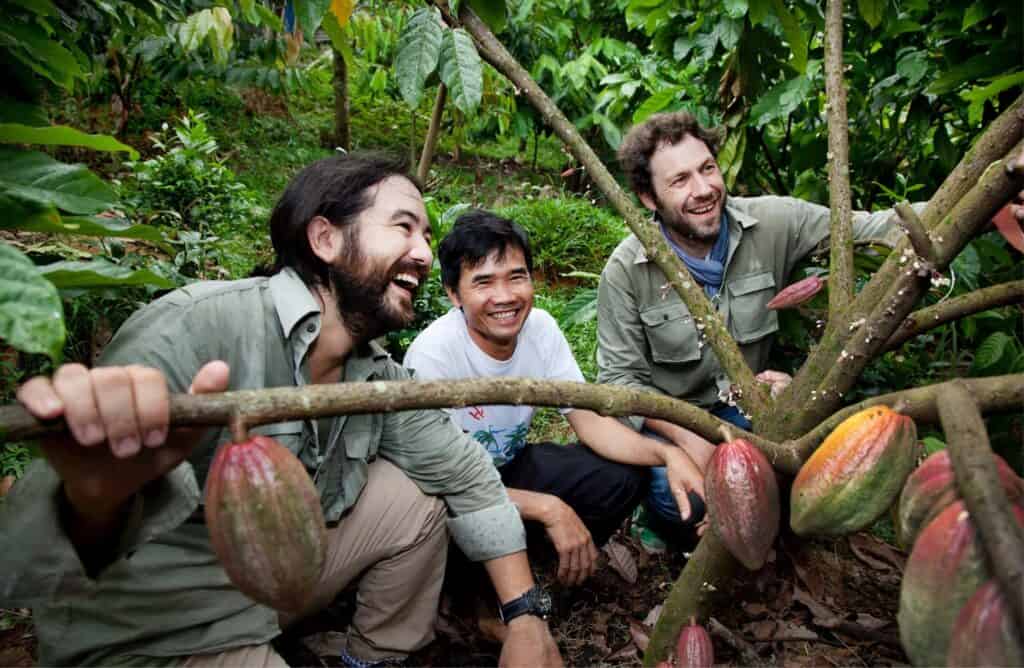 The two founders of Marou Chocolate, Sam Maruta (on the left) and Vincent Mourou (on the far right)